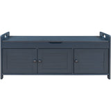 TREXM  Storage Bench with 3 Shutter-shaped Doors,  Shoe Bench with Removable Cushion and Hidden Storage Space (Antique Navy)