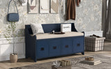 TREXM Movable Cushion Storage Bench with Drawers and Backrest for Entryway and Living Room（Antique Navy）