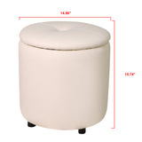 Round Storage Ottoman Faux Leather Upholstered Footrest Stool for Living Room Bedroom