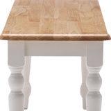 Grained Rectangular Wooden Bench with Turned Legs, Natural Brown and White