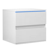 Nightstand with 2 Drawers, USB Charging Ports, Wireless Charging and Remote Control LED Light-White