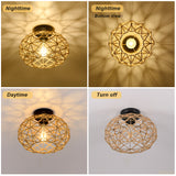 Hand Woven Rattan Flush Mount Light with Dimmable LED Bulb