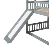 Twin over Twin House Bunk Bed with Convertible Slide and Ladder,Converts into 2 Separate Platform Beds,Gray