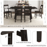 Retro Industrial Style 7-Piece Dining Table Set Extendable Table with 18” Leaf and Six Wood Chairs