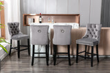 Contemporary Velvet Upholstered Barstools with Button Tufted Decoration and Wooden Legs, and Chrome Nailhead Trim, Leisure Style Bar