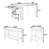 Rustic Wood 4-Piece Counter Height Dining Table Set with Storage Shelves and Drawer