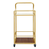 Serving cart， Rolling Bar or Cart for Tea or Cocktail, 2-Tiered Glass and Metal, golden