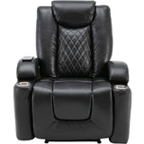 Power Motion Recliner with USB Charge Port and Cup Holder -PU Lounge chair for Living Room,Black(Old Sku:PP194010BAA）