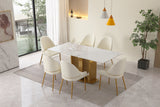 Dining Table in Gold with Sintered Stone Top and  U shape Pedestal Base