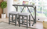 TOPMAX Farmhouse 3-Piece Counter Height Dining Table Set with USB Port and Upholstered Stools,Gray