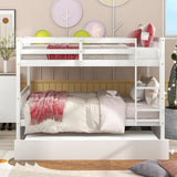 Full Over Full Bunk Bed with Trundle, Convertible to 2 Full Size Platform Bed, Full Size Bunk Bed with Ladder and Safety Rails for Kids, Teens, Adults