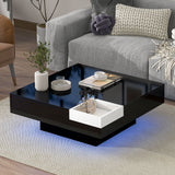 ON-TREND Modern Minimalist Design Square Coffee Table and Plug-in 16-color LED Strip Lights Remote Control for Living Room