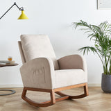Wide Linen Rocking Chair Accent Chair in Beige Color