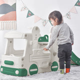 Kids Slide with Bus Play Structure Climber, Freestanding Bus Climber with Slide for Toddlers, Bus Climber Slide Set with Basketball Hoop