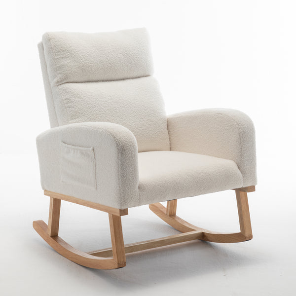 FONDHOME Modern Accent Rocking Chair, Upholstered Kids Glider Rocking Chair for Infants and Children, Teddy Material Comfort Arm Rocker, Lounge Armchair for Living Room, Beige