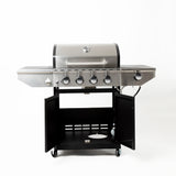 Propane Grill 4 Burner Barbecue Grill Stainless Steel Gas Grill with Side Burner and Thermometer for Outdoor BBQ, Camping