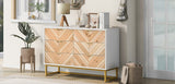 6 Drawer Dresser with Metal Leg and Handle for Bedroom, Storage Cabinet with Natural Wood Finish Drawer,White+Natural