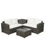 4 PCS Outdoor Cushioned PE Rattan Wicker Sectional Sofa Set Garden Patio Furniture Set Beige
