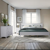 White Solid Wood 3 Pieces King Bedroom Sets (King Bed + end table +dresser)