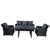Outdoor Patio Furniture Set 4-Piece Conversation Set Black Wicker Furniture Sofa Set & Dark Grey Cushions