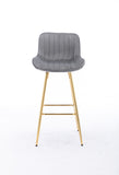30 inch Set of 2 Bar Stools,with Chrome Footrest Velvet Fabric Counter Stool Golden Leg Simple High Bar Stool,GRAY