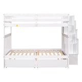 Full Over Full Bunk Bed with 2 Drawers and Staircase