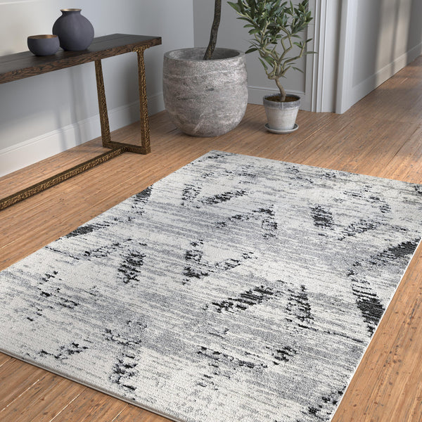 Ebony Tracks Gray and Black Polyester Area Rug  5x8