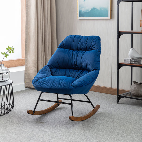 Tufted Upholstered Padded Seat Rocking Chair-Velvet Blue