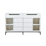Modern Dresser with Flip Mirror and Metal leg,Storage Cabinet with 8 Drawers and 4 Open Shleves,White