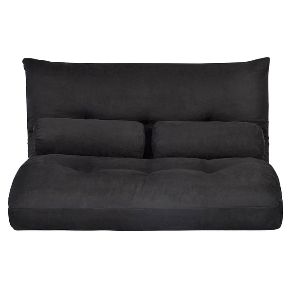 Black Sofa Adjustable Folding Futon Sofa Video Gaming Sofa with Two Pillows