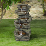 Outdoor Water Fountain Rock Waterfall Fountain & Backyard Water Feature with LED