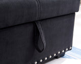 Sectional sofa with pulled out bed,  2 seats sofa and reversible chaise with storage, both hands with copper nail, BLACK, (91" x 64" x 37")
