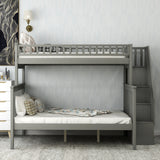 Twin over Full Bunk Bed with Shelves, Gray