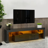 Black morden TV Stand with LED Lights,high glossy front TV Cabinet,can be assembled in Lounge Room, Living Room or Bedroom,color:black