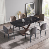 70.87"Modern artificial stone black curved metal leg dining table-can accommodate 6-8 people