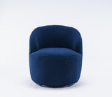 Teddy Fabric Swivel Accent Armchair Barrel Chair With Black Powder Coating Metal Ring,Dark Blue
