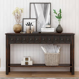 TREXM Rustic Entryway Console Table, 60" Long Sofa Table with two Different Size Drawers and Bottom Shelf for Storage (Black)