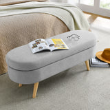 Ottoman Oval Storage Bench, Rubber Wood Legs, Grey（43.5“x16”x16“）