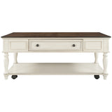 ON-TREND Two-tone Retro Cocktail Table Coffee Table Easy Assembly Movable with Caster Wheels