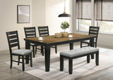 Contemporary 6pc Dining Set 18" Extendable Leaf Table Gray Fabric Upholstered Chairs