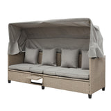 4 Piece UV-Resistant Resin Wicker Patio Sofa Set with Retractable Canopy, Cushions and Lifting Table,Brown
