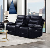 Reclining Navy Leather Loveseat w/Console (Motion)