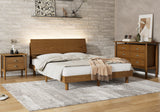 Queen 3 Piece Bedroom Set Mid Century Platform with Bookshelf and Led Lights, USB Port - Nightstand and Dresser