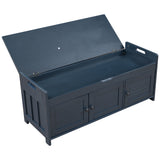 TREXM  Storage Bench with 3 Shutter-shaped Doors,  Shoe Bench with Removable Cushion and Hidden Storage Space (Antique Navy)