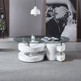 3 Pieces Coffee Table Set. Thick Tempered Glass Table and 2 Leather Stools