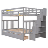 Full Over Full Bunk Bed with 2 Drawers and Staircase