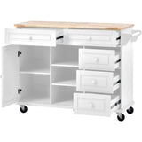 K&K kitchen cart with Rubber wood desktop rolling mobile kitchen island with storage and 5 draws
