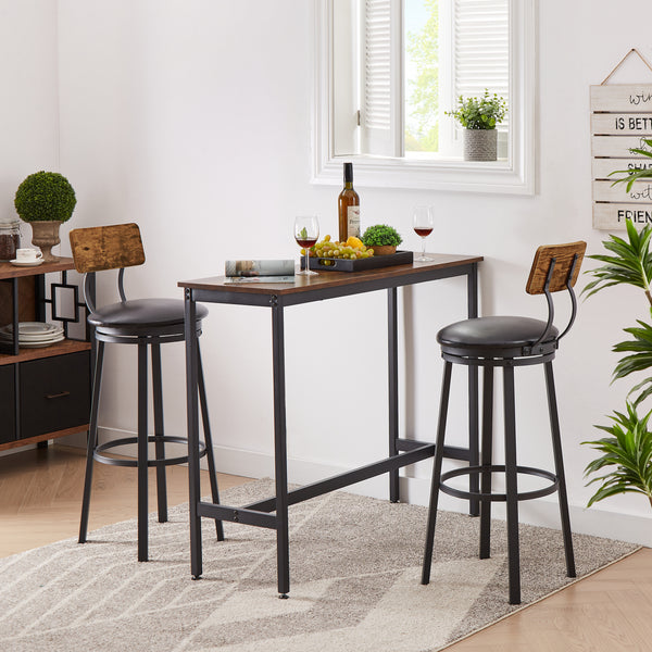 Oval Stool Swivel Bar Stool, Tall Bar Stool With Backrest, Industrial, Thick Iron Frame Footrest, 29.5" High.（Rustic Brown，17.5’’w x 13.4’’d x 40.5’’h）