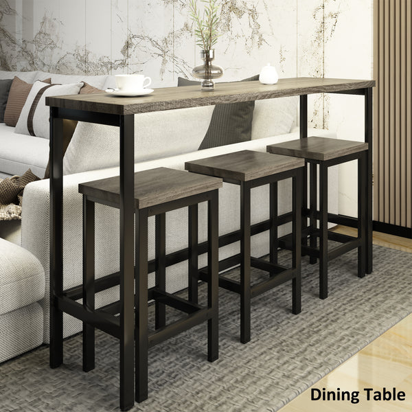 Dining Table Set with 3 Stools Pub Kitchen Set Side Table with Footrest