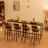Oval Stool Swivel Bar Stool, Tall Bar Stool With Backrest, Industrial, Thick Iron Frame Footrest, 29.5" High.（Rustic Brown，17.5’’w x 13.4’’d x 40.5’’h）